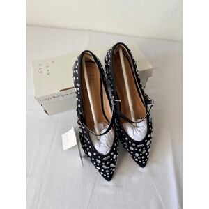 A New Day Gabriella Rhinestone Mary Jane Pointed Toe Flats Black Womens 8 NEW